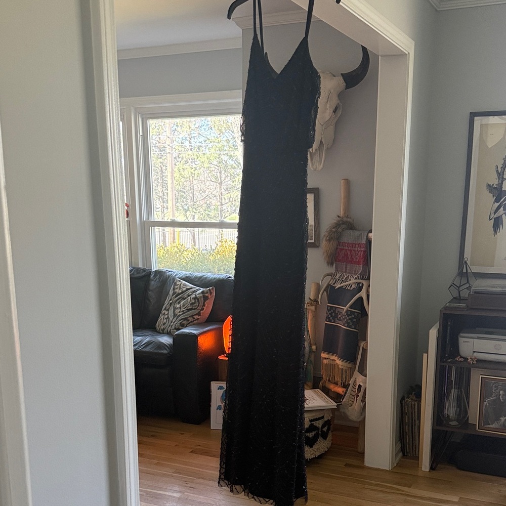 Adrianna Papell Black Sequin Maxi Slip Dress - only wore once great condition! - Picture 3 of 11